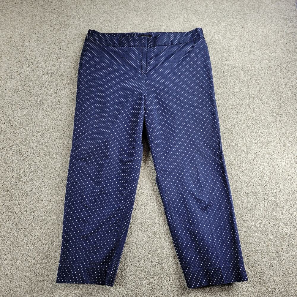 Talbots Womens Pants 12 Navy Blue Signature Fit Polka Dot Straight Leg Stretch